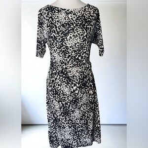 Ann Taylor Black White Leopard Animal Print Faux Wrap Dress Size XL Stretch